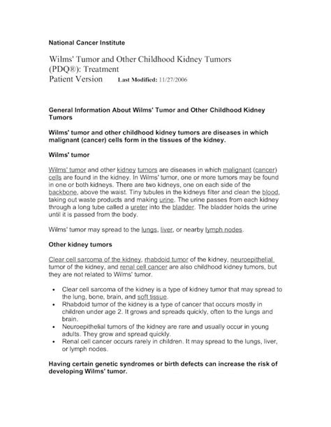 Pdf Wilms Tumor And Other Childhood Kidney Tumors Pdq® Treatment