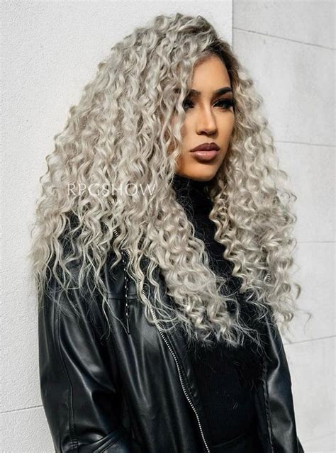 Long Curly Platinum Blonde With Dark Roots Lace Front Wig Rogermedina002