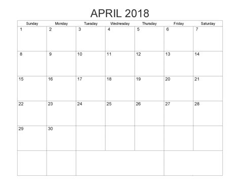 Printable Calendar April 2018 Monthly Template Oppidan Library