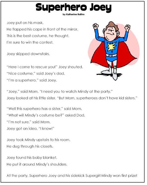 Superhero Joey Kids B Teacher Len 2nd Grade Reading Worksheets
