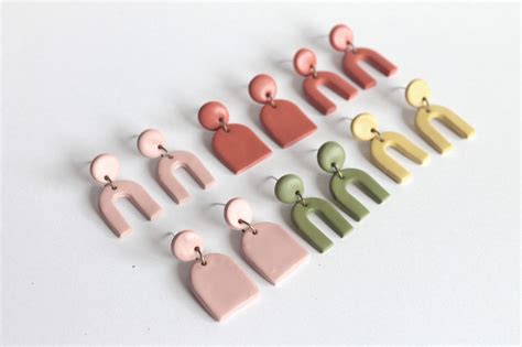 Monochrome Minimal Polymer Clay Earrings Arch U Shape Dangle Etsy