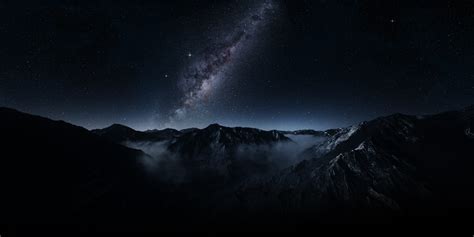 Nature Landscape Mountains Starry Night Milky Way Galaxy Mist