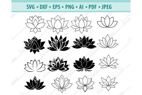 Black And White Lotus Flower Svg Clipart Lotus Flower Silhouette Image
