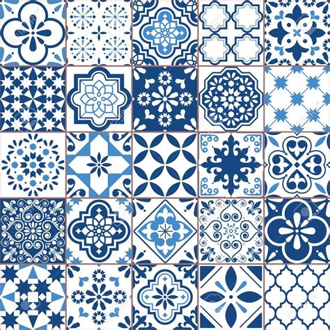 Lisbon Geometric Azulejo Tile Vector Pattern Portuguese Or Spanish