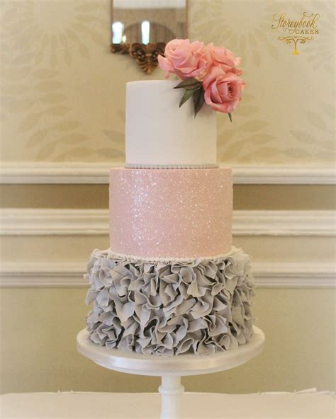 Grey Ruffles And Pink Glitter Wedding Cake Glitter Wedding Cake