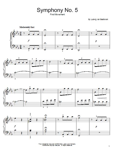 Symphony No 5 In C Minor First Movement Excerpt Partition Par Ludwig Van Beethoven Piano
