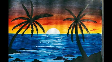 How To Draw A Sunset Drawing Easily Using Water Colour Youtube