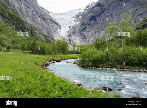 View Along River To Briksdalsbreen Or Briksdal Glacier Arm Of