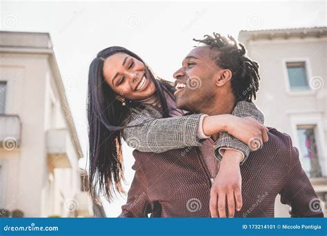 African Couple Having Fun Outdoor In City Tour Young People Lovers