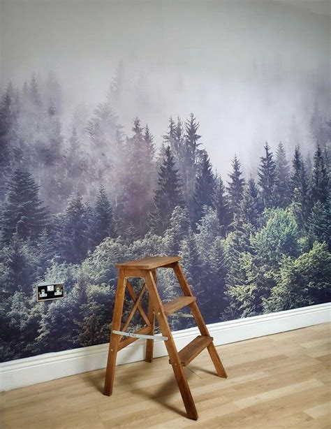 Forest In The Mist Mural Removable Wallpaper Self Adhesive Etsy