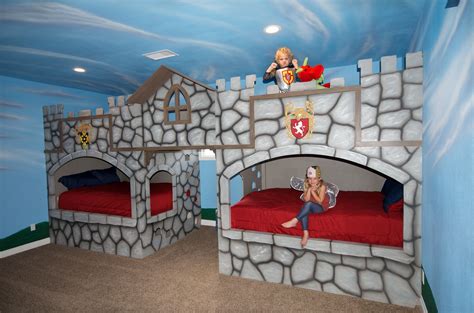 Kid sits on bed in children`s bedroom, imaging adventures of. Pin by Jessica Price on My Castle House | Girl beds, Bed ...