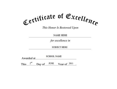 Certificate Of Excellence Free Templates Clip Art And Wording