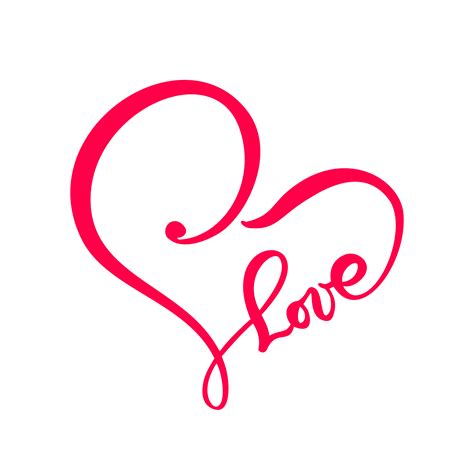 Hand Drawn Heart Love Text Sign Romantic Calligraphy Vector