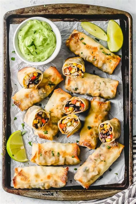 Baked Southwest Chicken Egg Rolls With Avocado Cilantro Ranch Dipping