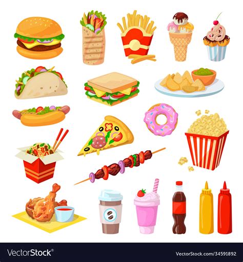 Fast Food Set Cartoon Flat Royalty Free Vector Image