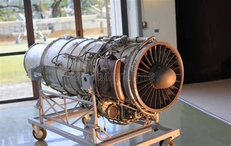 Fighter Jet Engine Displayed On A Stand At Flight Service Center