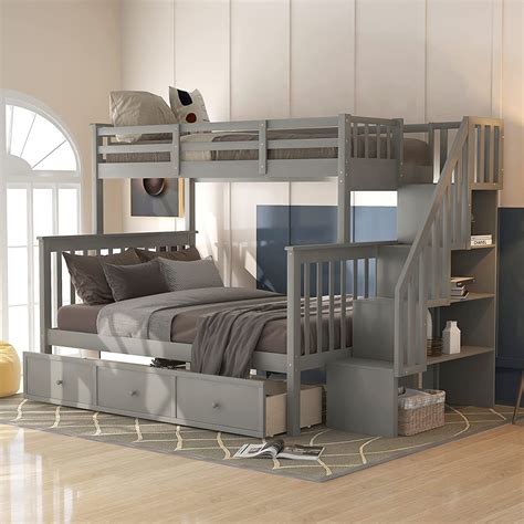 Buy Meritline Twin Over Full Bunk Bed With Stairs Wood Bunk Bed Frame