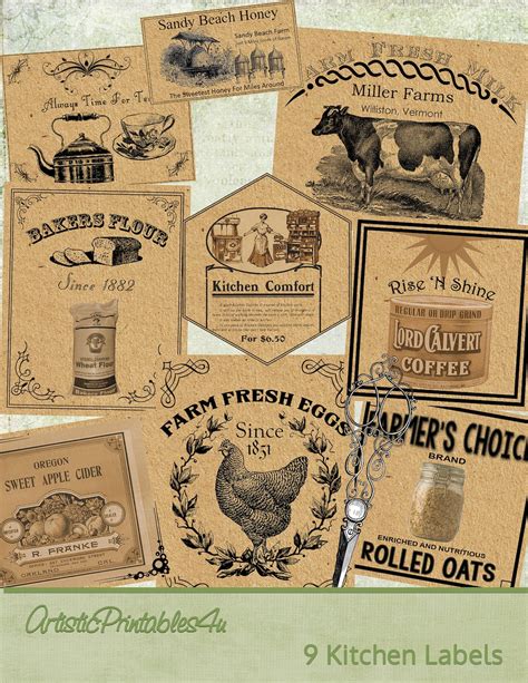 9 Vintage Kitchen Labels Digital Printable Country Farmhouse Etsy
