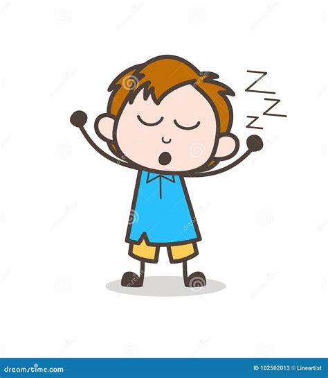 Tired Boy Yawning Face Cute Cartoon Kid Vector Royalty Free Stock