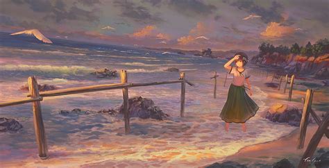 Anime Girl At The Beach Sunset Telegraph