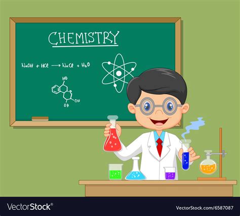 Cartoon Scientist Boy In Lab Coat With Chemical Vector Image