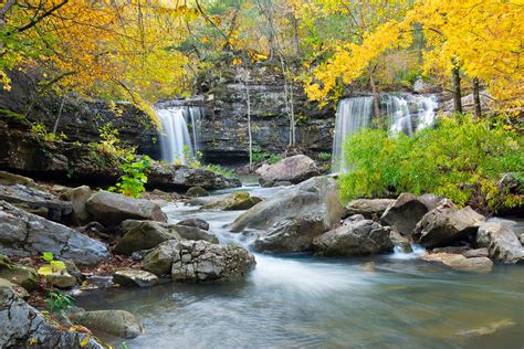 Fall Foliage Falling Water Falls Arkansas Waterfalls Richland Creek