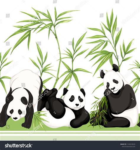 Seamless Pattern Background Pandas Bamboo Vector Stock Vector Royalty