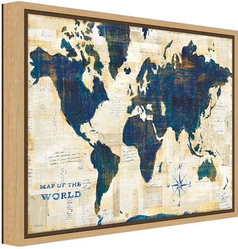 Amanti Art World Map Collage By Sue Schlabach Canvas Framed Art Map