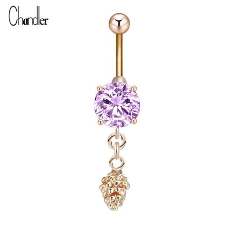Pine Cones Dangle Crystal Belly Button Ring 316l Surgical Steel Bar
