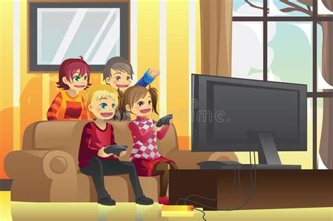 Looking for good cartoon games for pc? Kids playing video games stock vector. Illustration of friends - 21525886