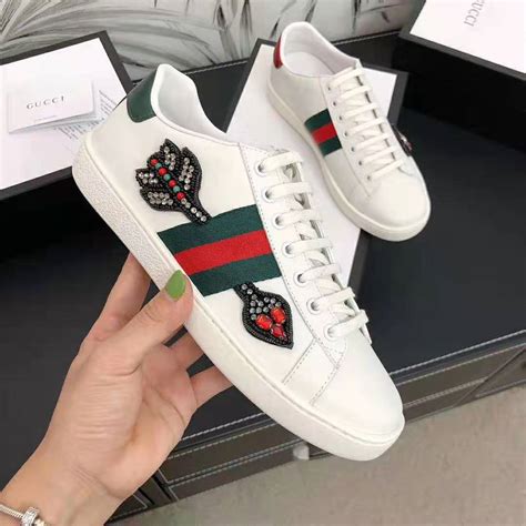 Gucci Unisex Ace Embroidered Sneaker With Arrow Appliqués White Lulux