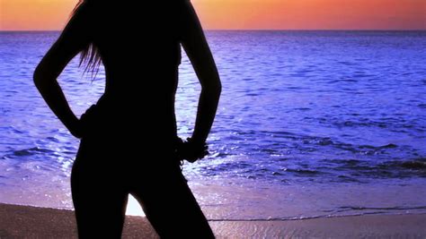 Mysterious Silhouette Sexy Girl At Beach During Sunset Closeup Stock Footage Video 2894365