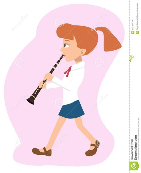 Girl Walking And Playing Clarinet Cartoon Stock Vector