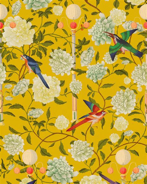 The Garden Of Immortality Mustard Yellow Wallpaper Products