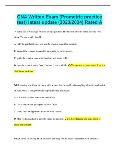 CNA Written Exam (Prometric practice test) latest update (2023/2024