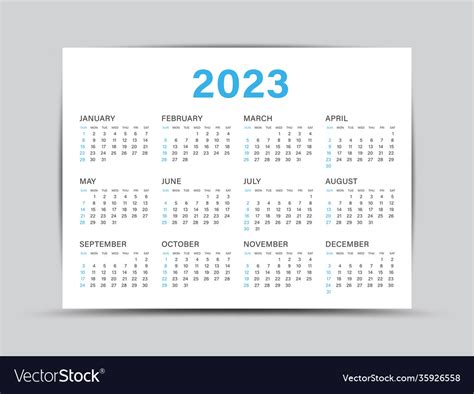 calendar 2023 template 12 months yearly vector image