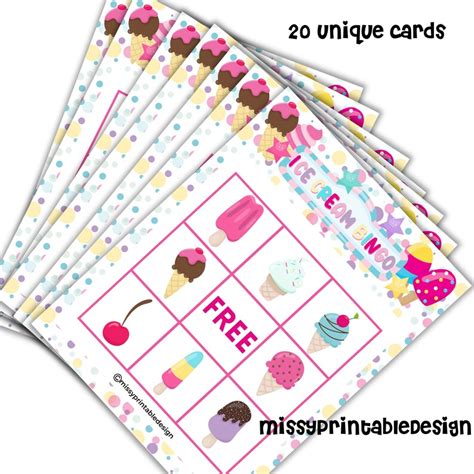 Ice Cream Bingo Cards Printable Ice Cream Bingo Game School Etsy