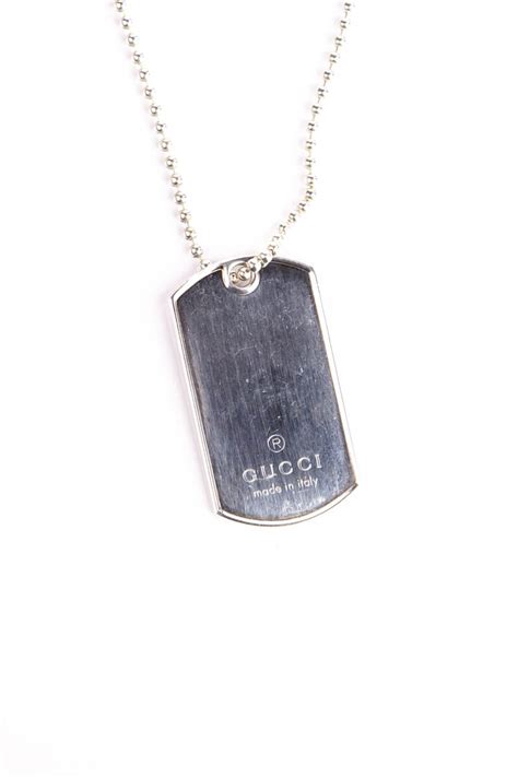 Gucci Sterling Silver Dog Tag Pendant Necklace Shop Preowned Jewelry