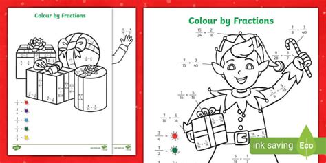 Colour By Adding Fractions Christmas Maths Colouring Elf