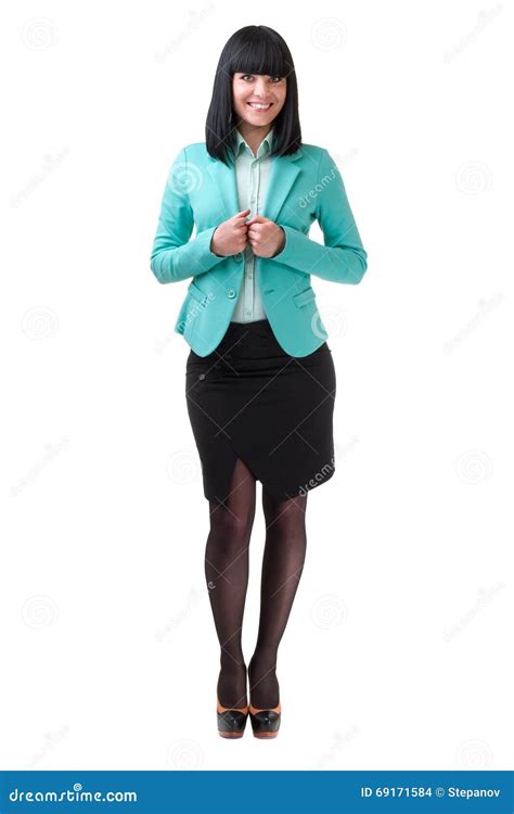 Caucasian Business Woman Standing Full Length Portrait Isolated On