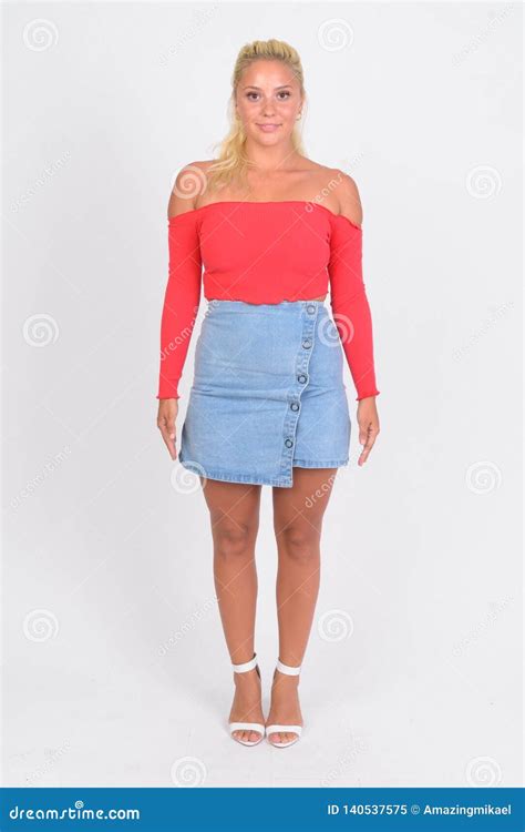 Full Body Shot Of Young Beautiful Blonde Woman Stock Image Image Of