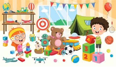 Happy Children Playing With Toys Stock Vector Illustration Of
