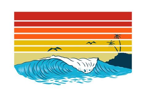 Retro Sunset With Waves Horizontal Clip Art Multi Color Palette This