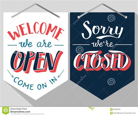 Open And Closed Hand Lettered Signs Stock Vector