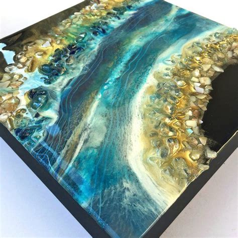 Shop resin paintings created by thousands of emerging artists from india. Blue Resin Geode - 10"x10"x2" wood - Geode wall art, Geode ...