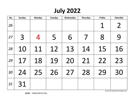 July 2022 Free Calendar Tempplate Free Calendar