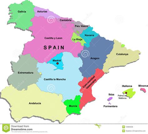 Jede region besticht durch ihre reize und hat dem reisenden etwas besonderes zu bieten. Spanien-Karte Lizenzfreies Stockbild - Bild: 12960536