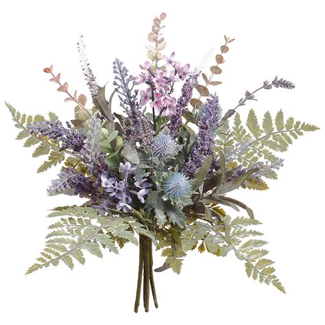 14 Silk Lavender Flower Thistle And Eucalyptus Bouquet 2 Tone Purple