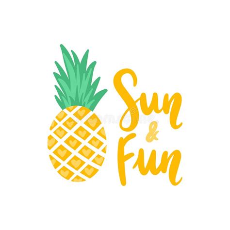 Vector Summer Card With Cute Pineapple Sun And Fun Trendy