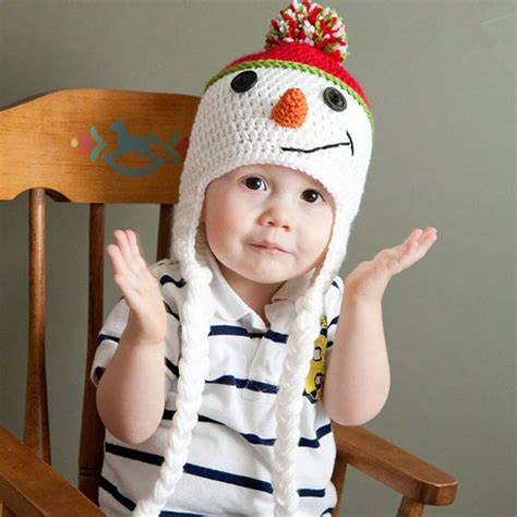 Adorable Snowman Baby Hat Handmade Children Ear Flap Beanies Cap